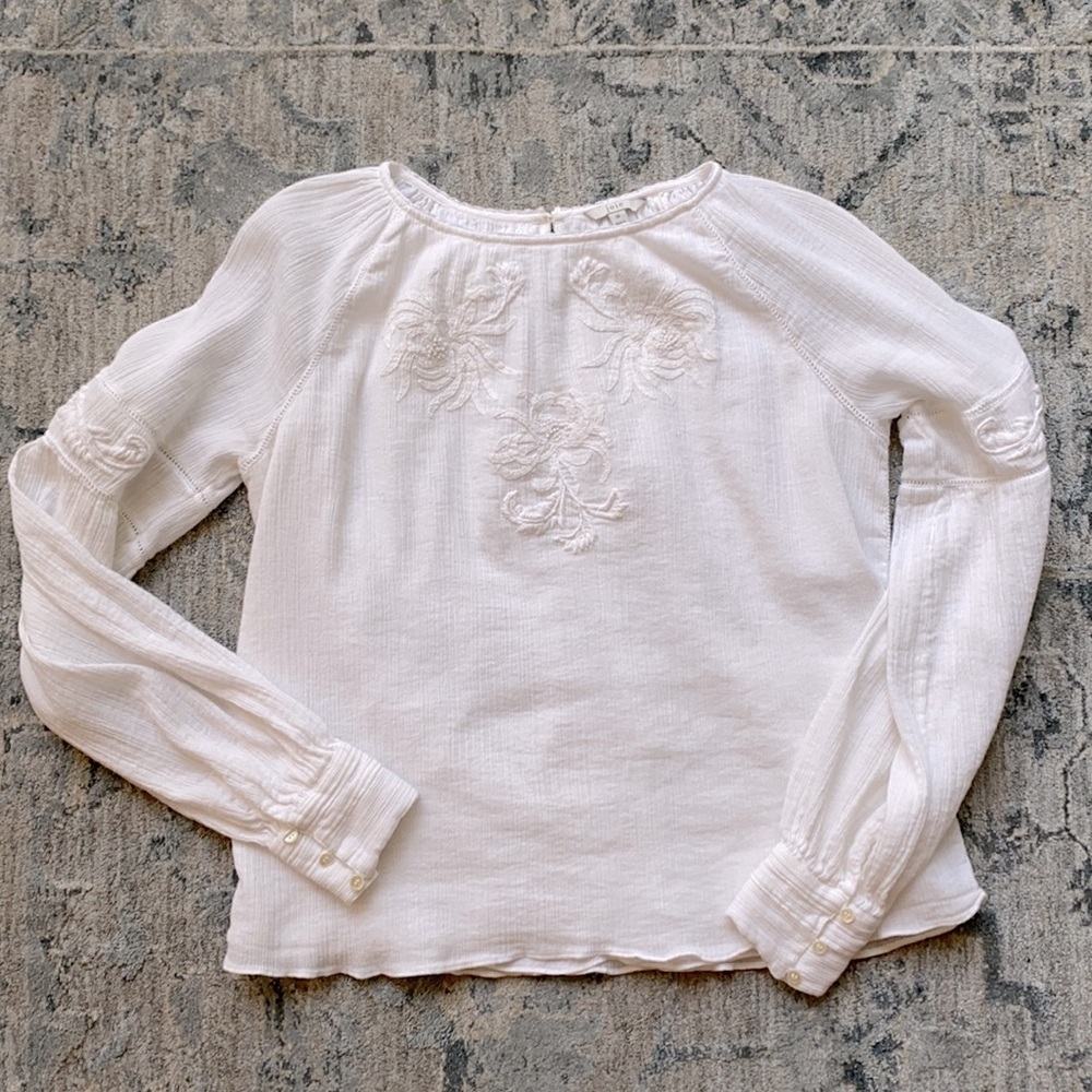 Joie Embroidered White 100% Cotton Boho Blouse